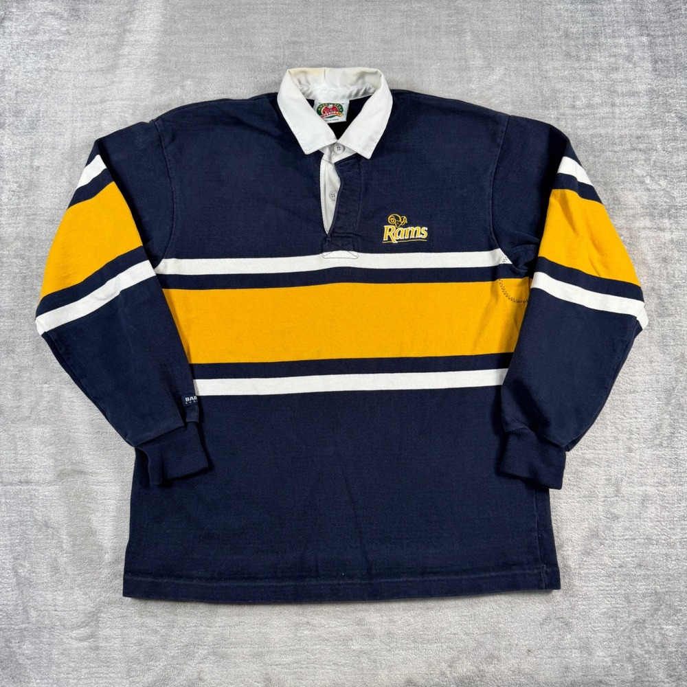 Barbarian Shirt Mens Medium Navy Blue Striped Rams Long Sleeve Rugby Polo Canada